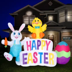Holidayana LAWN & GARDEN DECOR 6ft Tall "Happy Easter" Sign Lawn Inflatable, Bright Lights, Built-in Fan, And Included Stakes And Ropes