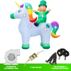 Holidayana 9ft Tall Saint Patrick's Day Leprechaun Riding Unicorn Lawn Inflatable, Bright Lights, Built-in Fan, And Included Stakes And Ropes Holiday Decorations 9 Holidayana 9ft Tall Saint Patrick's Day Leprechaun Riding Unicorn Lawn Inflatable, Bright Lights, Built-in Fan, And Included Stakes And Ropes Holiday Decorations