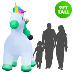 Holidayana 9ft Tall Saint Patrick's Day Leprechaun Riding Unicorn Lawn Inflatable, Bright Lights, Built-in Fan, And Included Stakes And Ropes Holiday Decorations