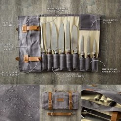 Zelancio Waxed Canvas Knife Roll Bag With 9 Knife Slots And 4 Pockets For Additional Tools And Accessories, Ultra Portable And Safe, Fits All Knife Sets