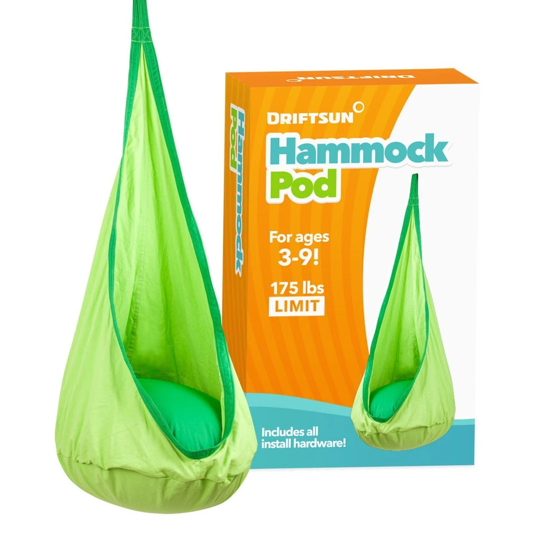 Driftsun Kids Indoor And Outdoor Hammock Pod Package, Green Trim 7 Driftsun Kids Indoor And Outdoor Hammock Pod Package, Green Trim