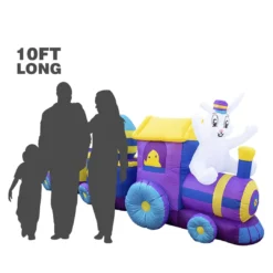 Holidayana HOME GOODS Inflatable Easter Bunny Train Decoration With Engine And 2 Cars With Built-In Fan And LED Lights