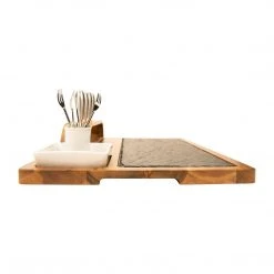 Zelancio Slate Cheese Board, 12 Piece Charcuterie Set Includes 4 Stainless Steel Cheese Knives, Bigger Acacia Serving Tray With Slate Board, And Wood Tool Holder