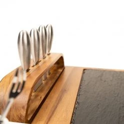 Zelancio Slate Cheese Board, 12 Piece Charcuterie Set Includes 4 Stainless Steel Cheese Knives, Bigger Acacia Serving Tray With Slate Board, And Wood Tool Holder