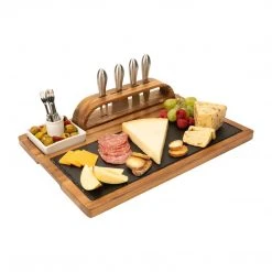 Zelancio Slate Cheese Board, 12 Piece Charcuterie Set Includes 4 Stainless Steel Cheese Knives, Bigger Acacia Serving Tray With Slate Board, And Wood Tool Holder