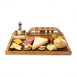 Zelancio Slate Cheese Board, 12 Piece Charcuterie Set Includes 4 Stainless Steel Cheese Knives, Bigger Acacia Serving Tray With Slate Board, And Wood Tool Holder