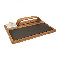 Zelancio Slate Cheese Board, 12 Piece Charcuterie Set Includes 4 Stainless Steel Cheese Knives, Bigger Acacia Serving Tray With Slate Board, And Wood Tool Holder