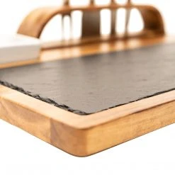 Zelancio Slate Cheese Board, 12 Piece Charcuterie Set Includes 4 Stainless Steel Cheese Knives, Bigger Acacia Serving Tray With Slate Board, And Wood Tool Holder