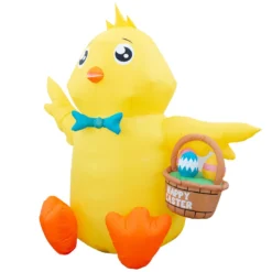 Holidayana Inflatable Easter Baby Chick With Easter Eggs Basket Decoration With Built-In Fan And LED Lights