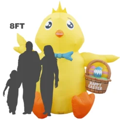 Holidayana Inflatable Easter Baby Chick With Easter Eggs Basket Decoration With Built-In Fan And LED Lights