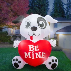 Holidayana Inflatable Valentines Day Dog With Heart Decoration With Built-In Fan And LED Lights