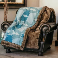 Moonstone Faux Wolf Fur Blanket With Button Straps And Storage Pocket, 54 Inches X 64 Inches HOME GOODS