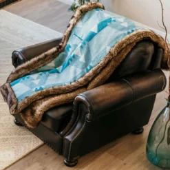 Moonstone Faux Wolf Fur Blanket With Button Straps And Storage Pocket, 54 Inches X 64 Inches HOME GOODS