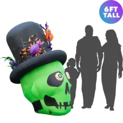 Holidayana 6 Ft Inflatable Halloween Top Hat Skull Yard Decoration Lawn Inflatables