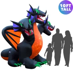 Holidayana 10 Ft Inflatable Halloween 3-Headed Dragon Yard Decoration