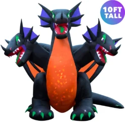 Holidayana 10 Ft Inflatable Halloween 3-Headed Dragon Yard Decoration