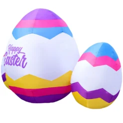 Holidayana 6ft Tall Easter Eggs Lawn Inflatable, Bright Lights, Built-in Fan, And Included Stakes And Ropes