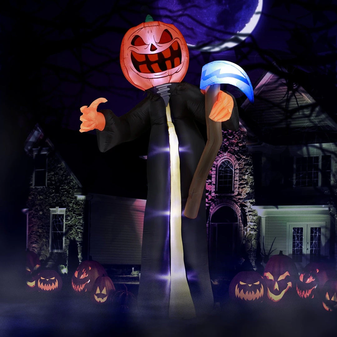 Holidayana 10 Ft Pumpkin Head Reaper With Scythe Halloween Inflatable HOME GOODS 1 Holidayana 10 Ft Pumpkin Head Reaper With Scythe Halloween Inflatable HOME GOODS