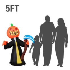 Holidayana HOME GOODS 5 Ft Pumpkin Head Reaper With Scythe Halloween Inflatable