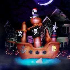 Holidayana HOME GOODS 10 Ft Wide Haunted Pirate Ship Halloween Inflatable