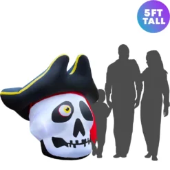 Holidayana 5 Ft Inflatable Halloween Pirate Skull Yard Decoration