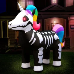 Holidayana 8 Ft Inflatable Halloween Skeleton Unicorn Yard Decoration