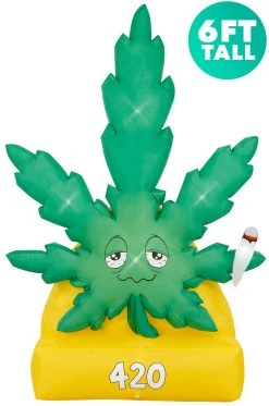 Holidayana 6 Ft Giant Weed Inflatable Yard Decoration With Built-in Bulbs, Tie-Downs, And Fan