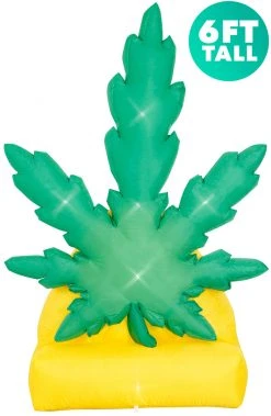 Holidayana HOME GOODS 6 Ft Giant Pot Leaf Inflatable Yard Decoration With Built-in Bulbs, Tie-Downs, And Powerful Fan