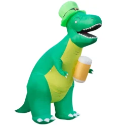 Holidayana Holiday Decorations 8ft Tall Saint Patrick's Day Leprechaun T-Rex Lawn Inflatable, Bright Lights, Built-in Fan, And Included Stakes And Ropes