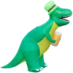 Holidayana Holiday Decorations 8ft Tall Saint Patrick's Day Leprechaun T-Rex Lawn Inflatable, Bright Lights, Built-in Fan, And Included Stakes And Ropes
