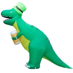 Holidayana Holiday Decorations 8ft Tall Saint Patrick's Day Leprechaun T-Rex Lawn Inflatable, Bright Lights, Built-in Fan, And Included Stakes And Ropes