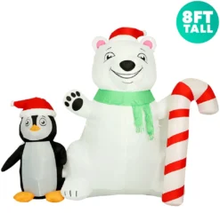 Holidayana HOME GOODS 8 Ft Inflatable Christmas Polar Bear Outdoor Decoration With LED Lights, Fan, And Stakes