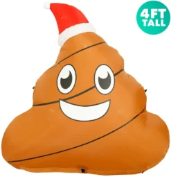 Holidayana 4 Ft Inflatable Christmas Poop Outdoor Decoration With LED Lights, Fan, And Stakes