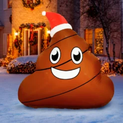 Holidayana 4 Ft Inflatable Christmas Poop Outdoor Decoration With LED Lights, Fan, And Stakes