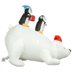 Holidayana 8 Ft Inflatable Christmas Penguins On Polar Bear Outdoor Decoration With LED Lights, Fan, And Stakes