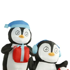 Holidayana 8 Ft Inflatable Christmas Penguins On Polar Bear Outdoor Decoration With LED Lights, Fan, And Stakes