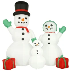 Holidayana 8 Ft Inflatable Christmas Snowman Family Outdoor Decoration With LED Lights, Fan, And Stakes HOME GOODS