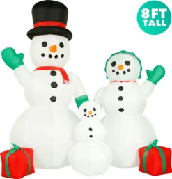Holidayana 8 Ft Inflatable Christmas Snowman Family Outdoor Decoration With LED Lights, Fan, And Stakes HOME GOODS