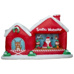 Holidayana 8 Ft Inflatable Christmas Santa Workshop Outdoor Decoration With LED Lights, Fan, And Stakes
