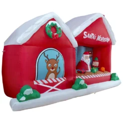 Holidayana 8 Ft Inflatable Christmas Santa Workshop Outdoor Decoration With LED Lights, Fan, And Stakes