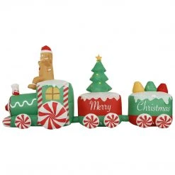 Holidayana HOME GOODS 10 Ft Inflatable Christmas Train Outdoor Decoration With LED Lights, Fan, And Stakes