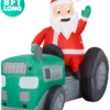 Holidayana 8 Ft Inflatable Christmas Tractor Santa Outdoor Decoration With LED Lights, Fan, And Stakes