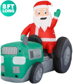 Holidayana 8 Ft Inflatable Christmas Tractor Santa Outdoor Decoration With LED Lights, Fan, And Stakes