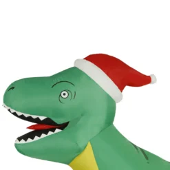 Holidayana 8 Ft Inflatable Christmas T-Rex Outdoor Decoration With LED Lights, Fan, And Stakes
