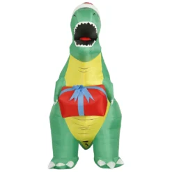 Holidayana 8 Ft Inflatable Christmas T-Rex Outdoor Decoration With LED Lights, Fan, And Stakes
