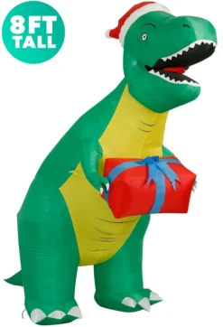 Holidayana 8 Ft Inflatable Christmas T-Rex Outdoor Decoration With LED Lights, Fan, And Stakes