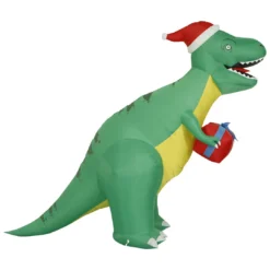 Holidayana 8 Ft Inflatable Christmas T-Rex Outdoor Decoration With LED Lights, Fan, And Stakes