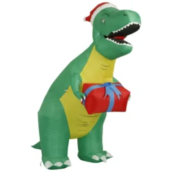 Holidayana 8 Ft Inflatable Christmas T-Rex Outdoor Decoration With LED Lights, Fan, And Stakes