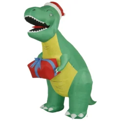 Holidayana 8 Ft Inflatable Christmas T-Rex Outdoor Decoration With LED Lights, Fan, And Stakes