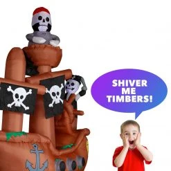 Holidayana HOME GOODS 10 Ft Wide Haunted Pirate Ship Halloween Inflatable